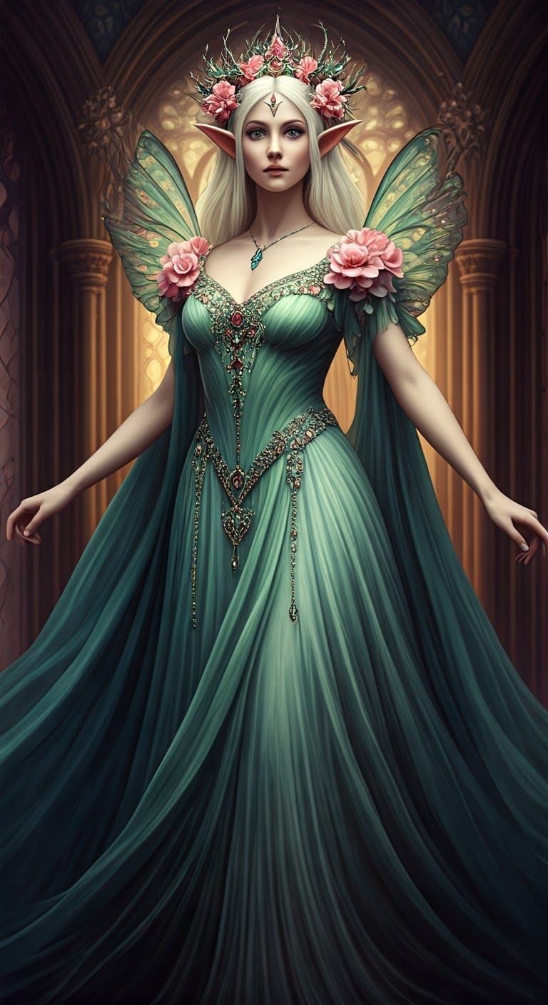 Ethereal Fairy Queen in Vibrant Silk Gown