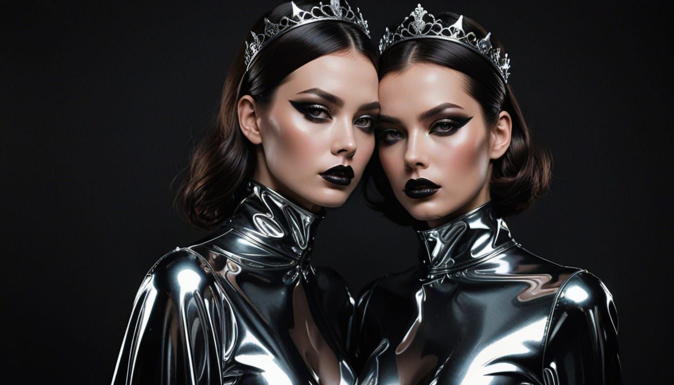 Sultry Goddess in Shimmering Latex and PVC Attire