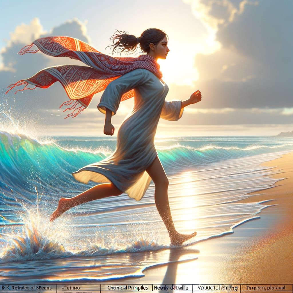 Middle-Eastern Girl Running on Beach in Concept Art Style