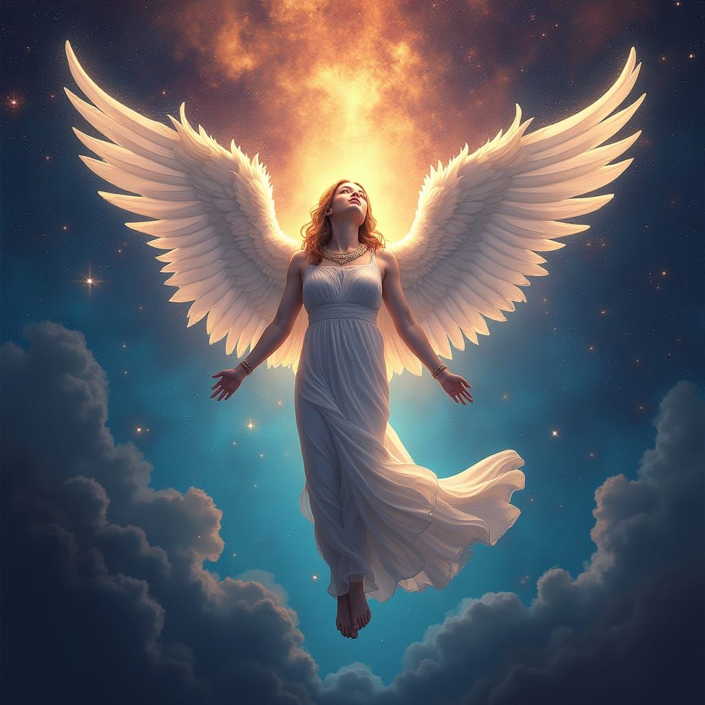 Archangel Haniel Holographic Illustration in Cosmic Style