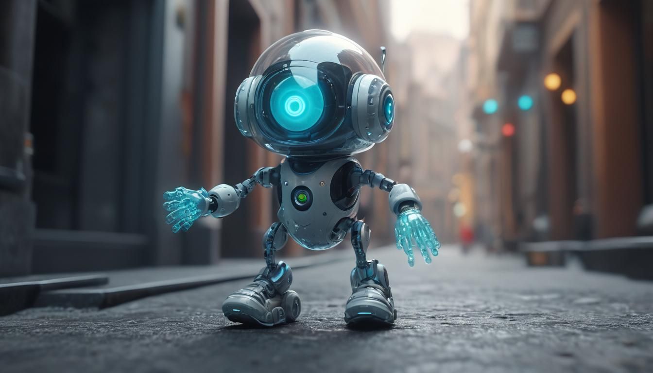 Curious Explorer Bot in a Sci-Fi Landscape