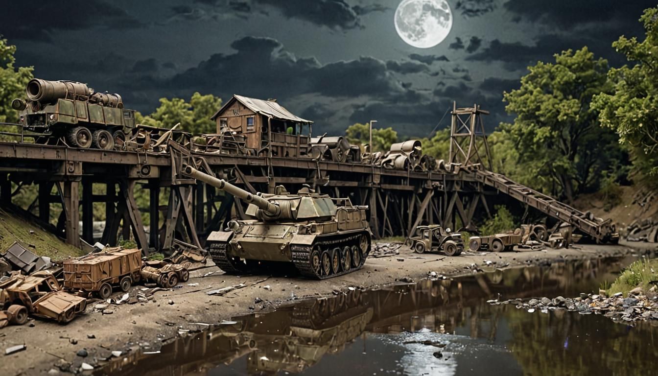 Dieselpunk Artillery Gun in Ruined Wasteland