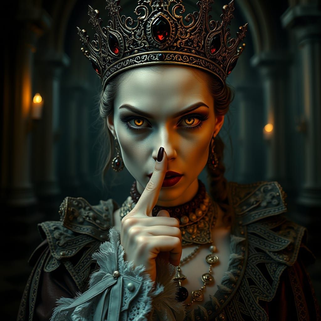 Vampire Queen in Haunted Cathedral, Cinematic Hyperrealism