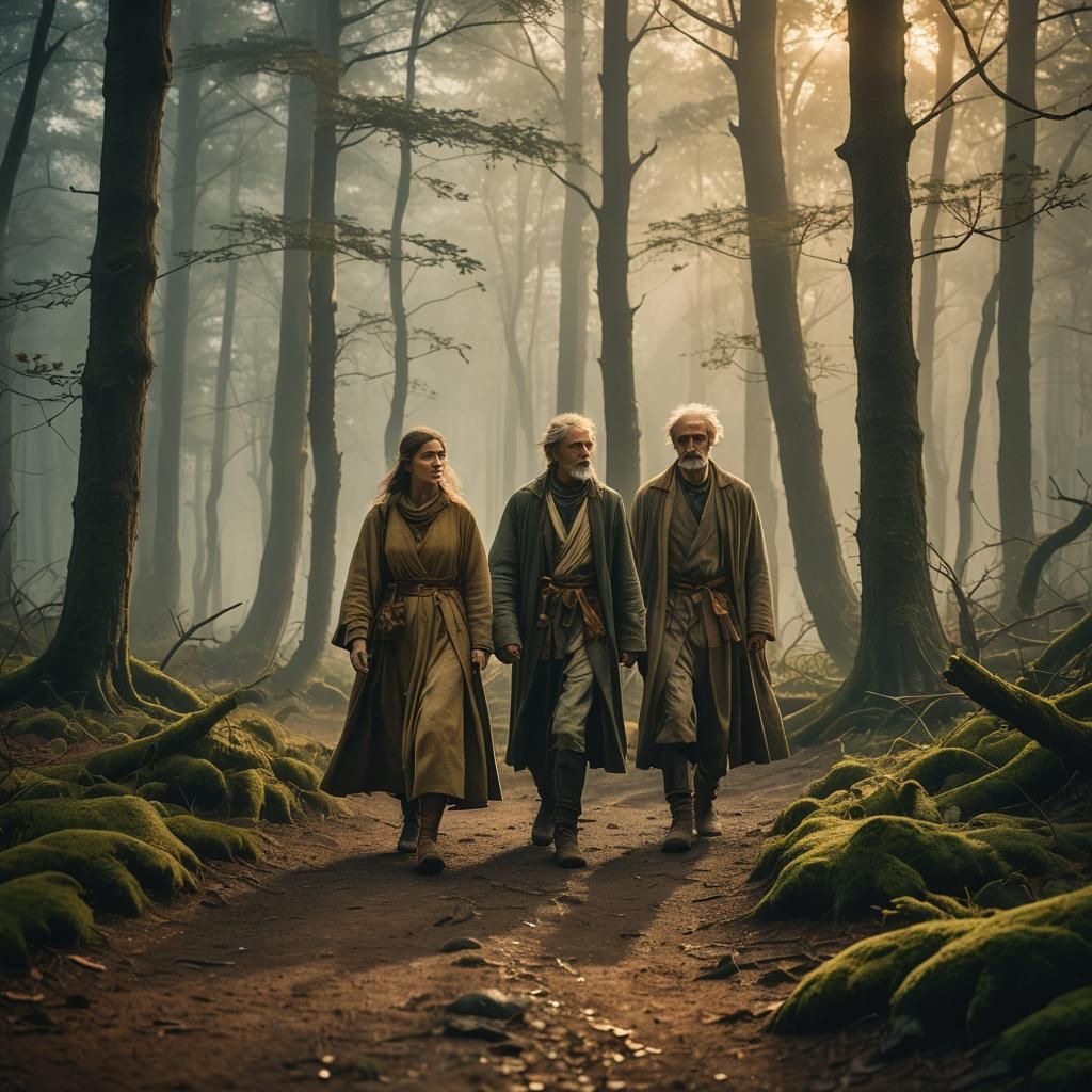 Gaulish Druid and Apprentice in Misty Forest