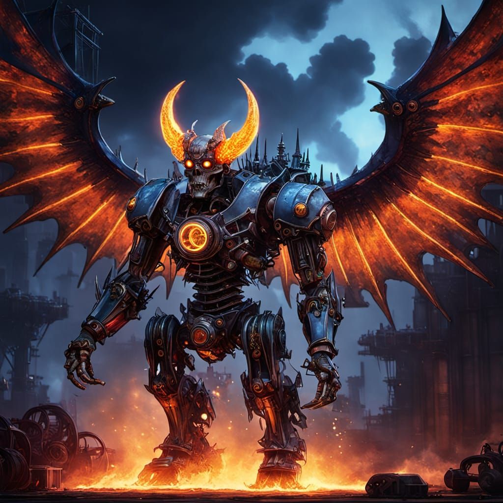 Ethereal Steampunk Demon in Industrial Decay