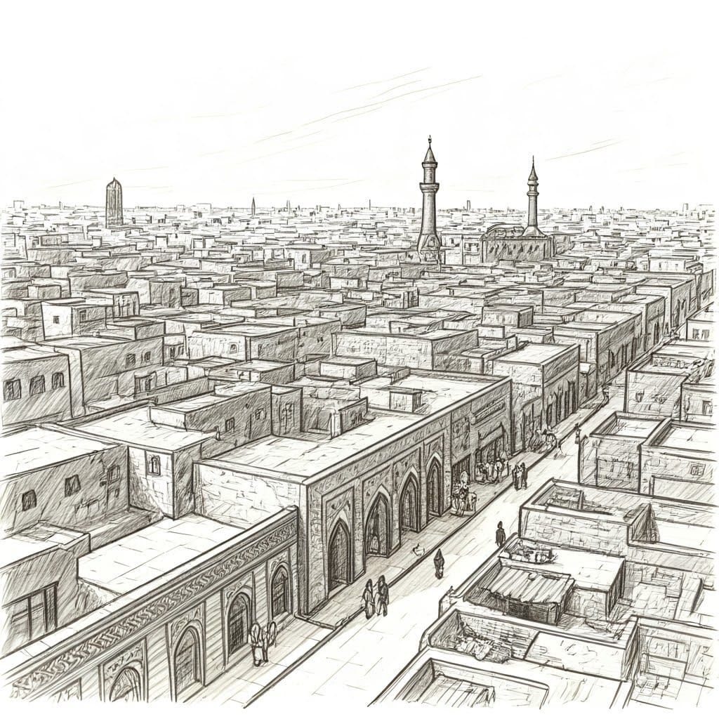 Historic Baghdad: Meticulous Pencil Sketch