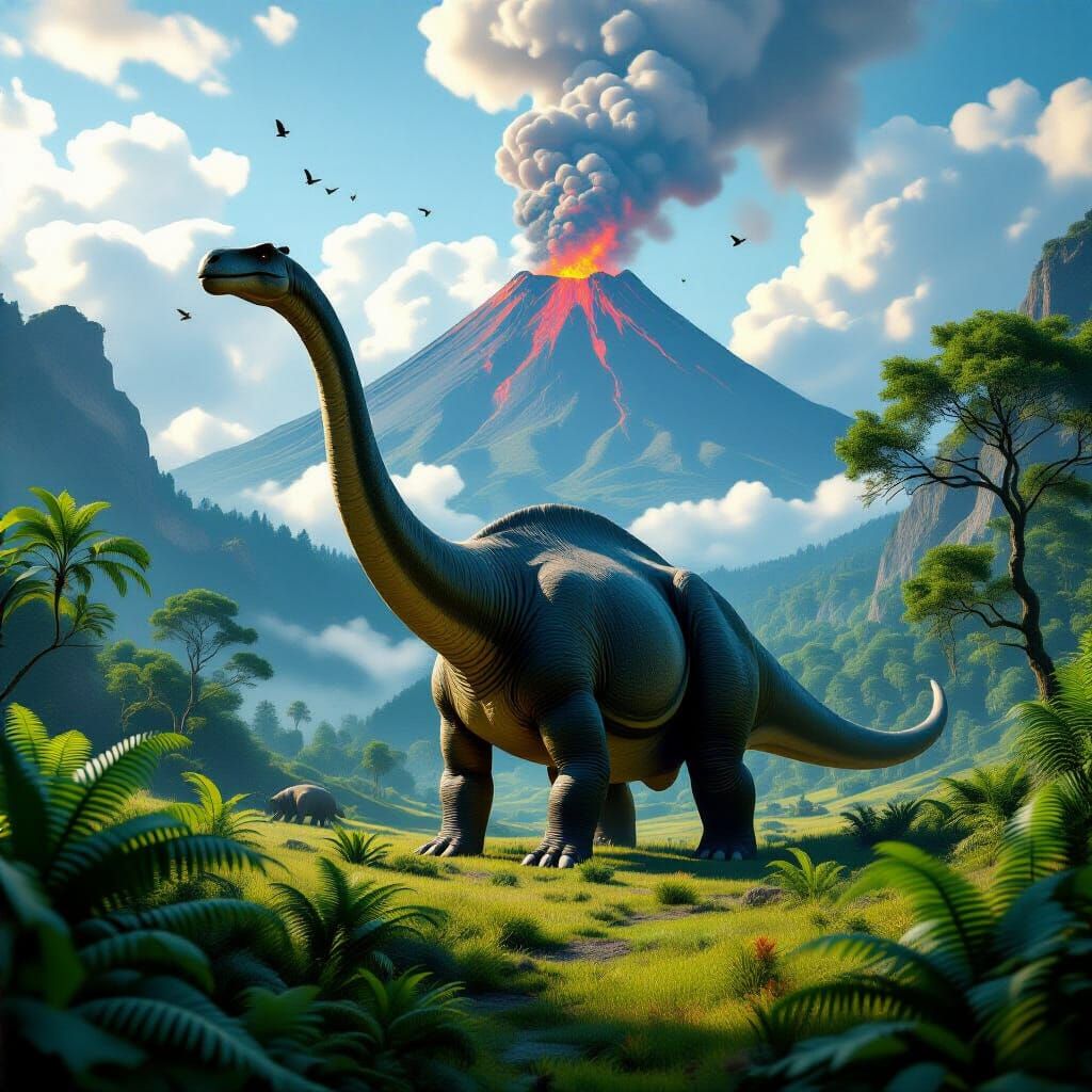 Brontosaurus in Prehistoric Valley Matte Painting