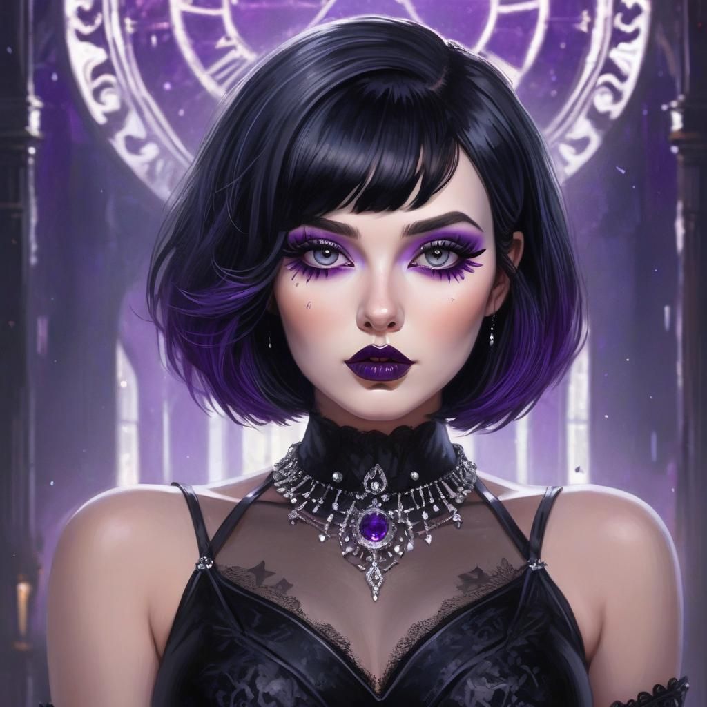 Gothic Voluptuous Woman with Holographic Makeup, Digital Pai...