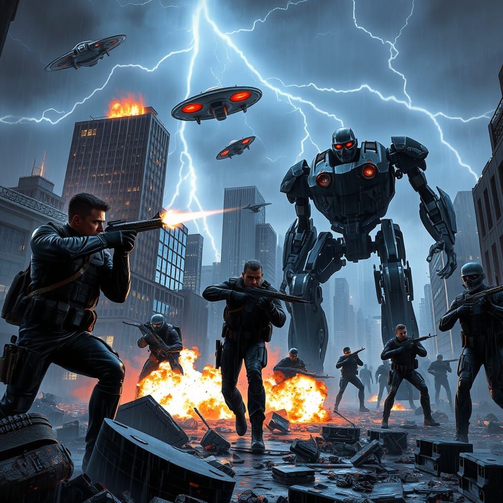 Futuristic Battlefield: Men in Black vs. Skynet