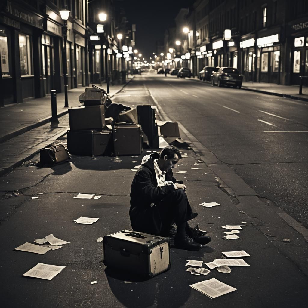 Noir Photograph of Man Alone on Street
