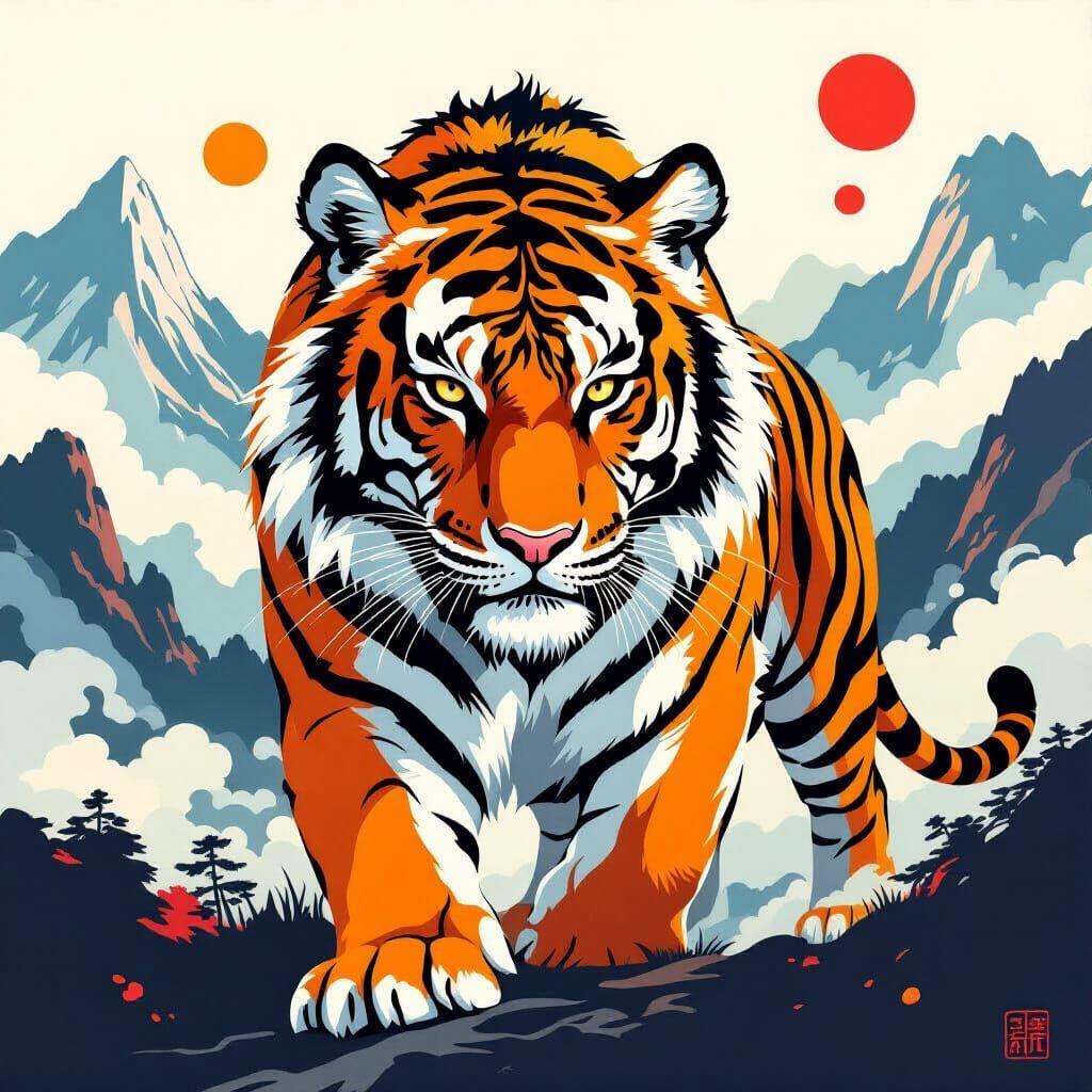 Majestic Korean Tiger with Bold Brushstrokes