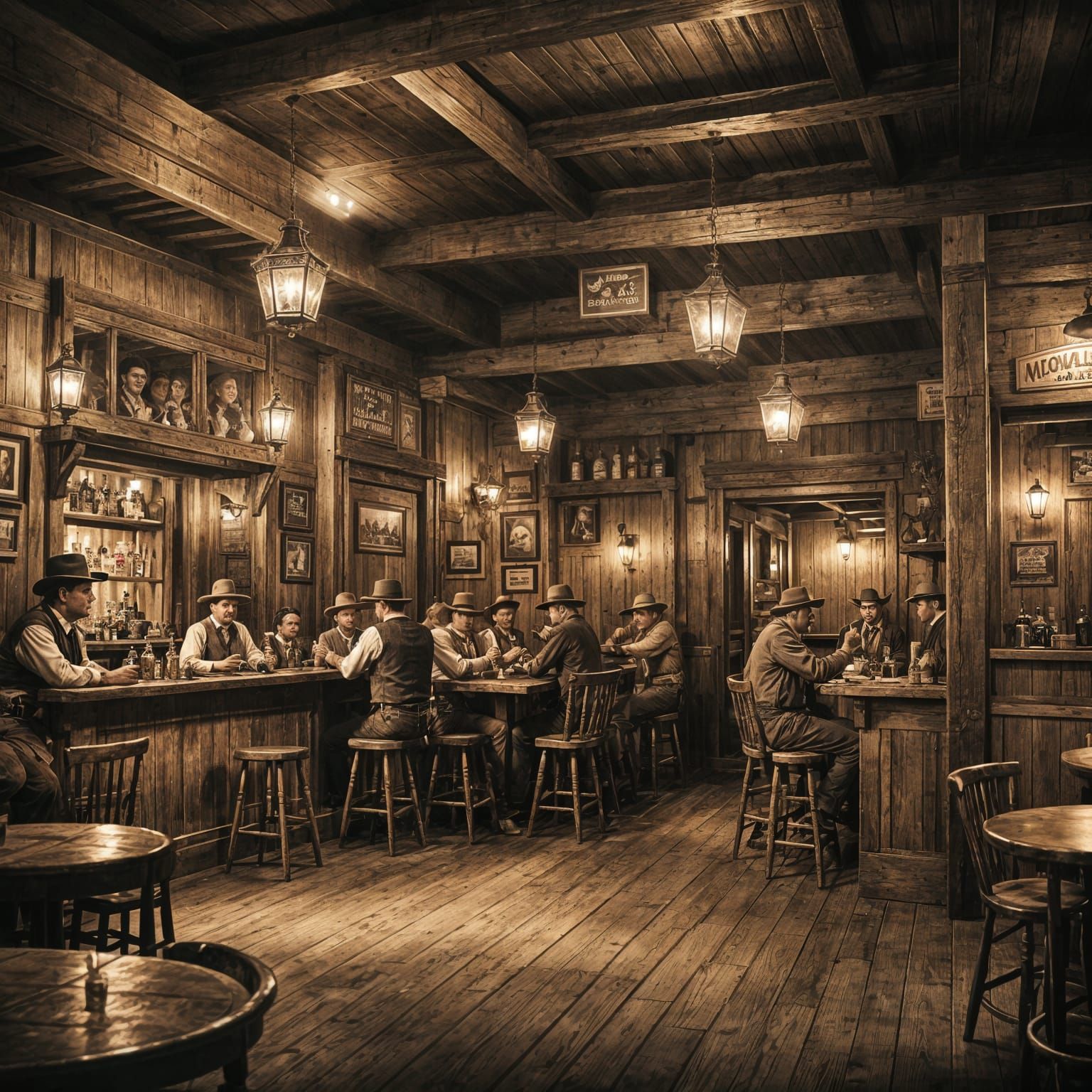 Old West Saloon With Patrons: High-Quality Photo