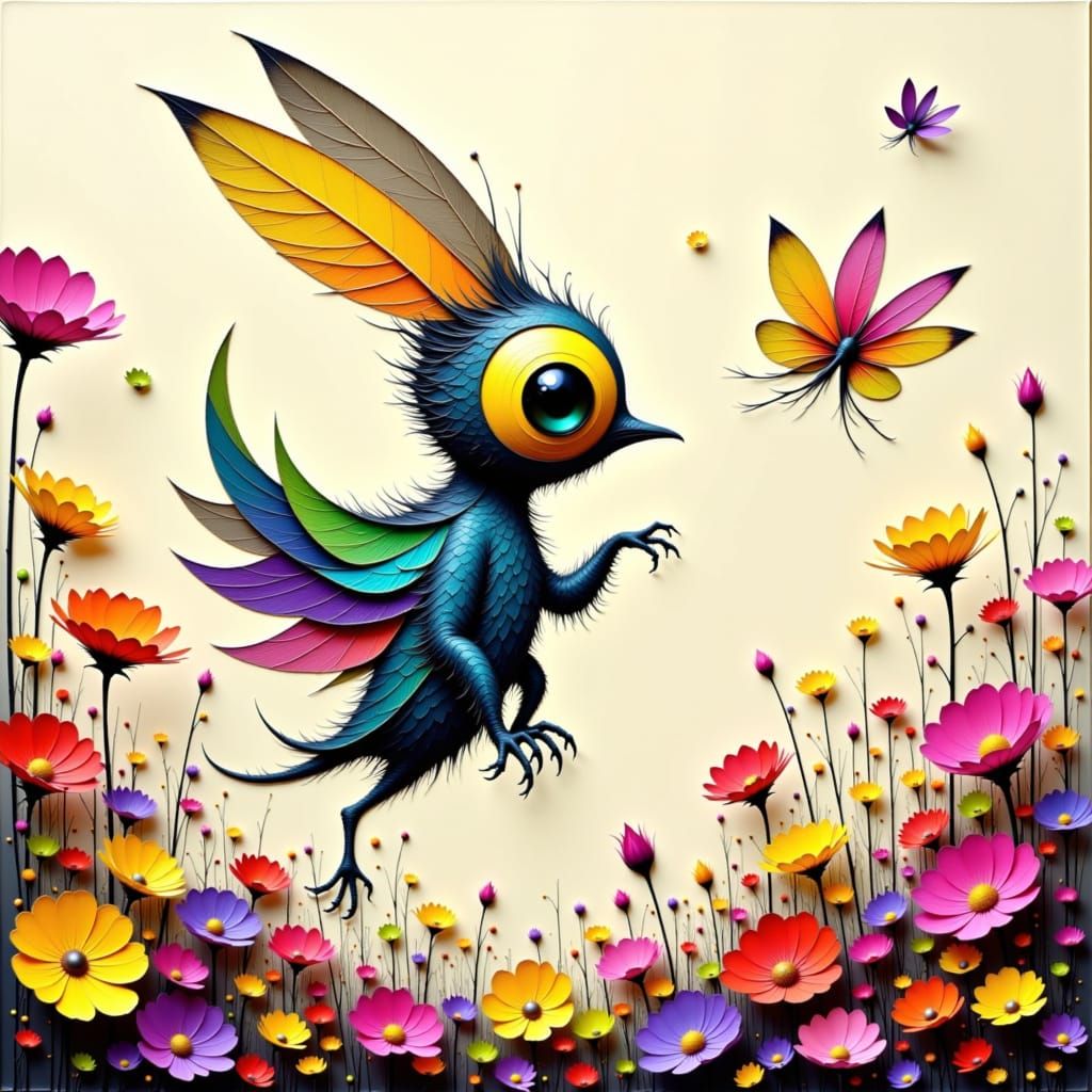 Feathery Orb in 3D with Impasto Texture