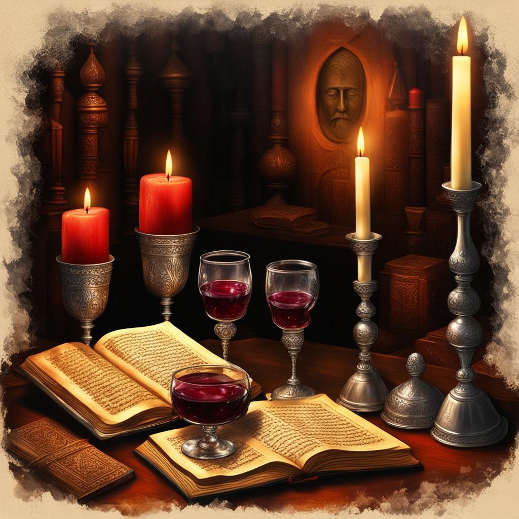 Passover Seder Table in Matte Painting Style