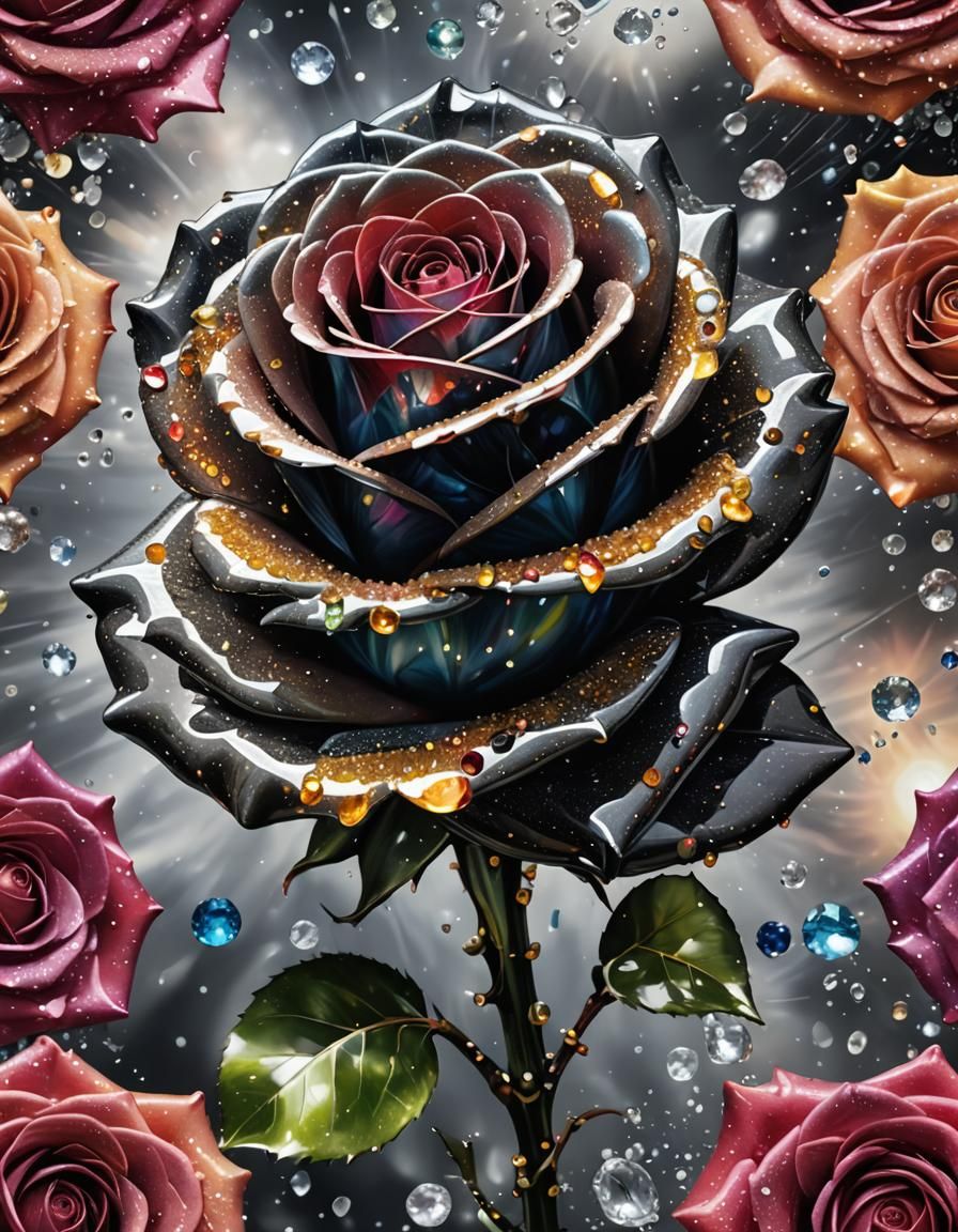 Carbon Fiber Rose with Precious Stone Petals