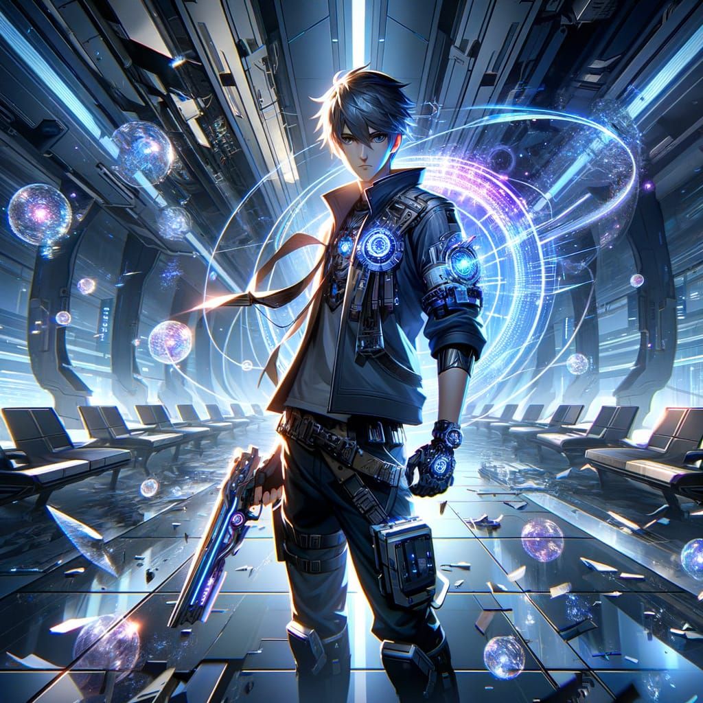 Anime Character in Ruined Space Station