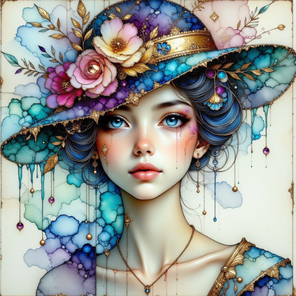 Vintage Girl in Whimsical Watercolor Aura