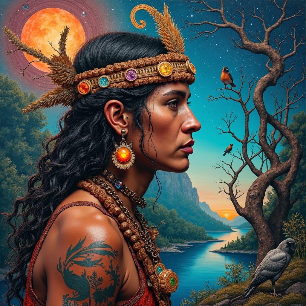Tribal Shaman in Fairytale Landscape Collage