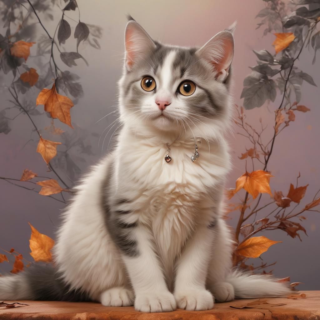 Surreal Black and White Kitten in Vibrant Autumn Landscapes