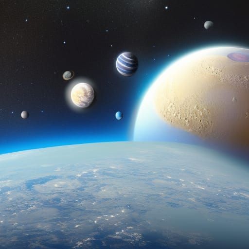 Realistic Space Scene: Earth, Moon, and Stars