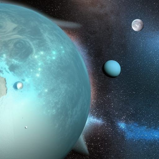 Earth and Moon in Starry Space Scene