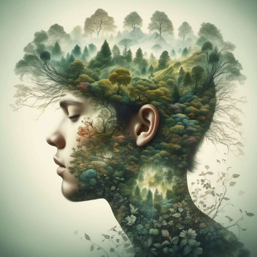 Nature's Embrace: Double Exposure Dreamscape