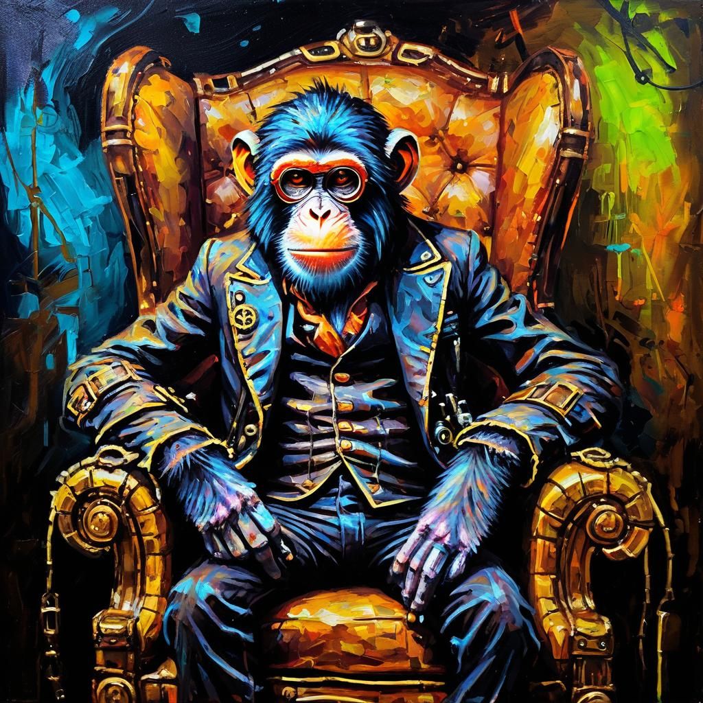 Steampunk Monkey Portrait in Impressionistic Style