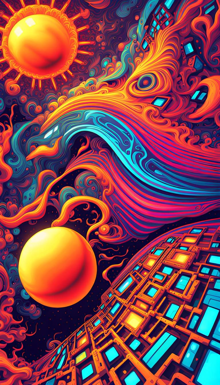 Gravity Distortion Illustrated: Earth, Sun, and Neon Flat Sp...