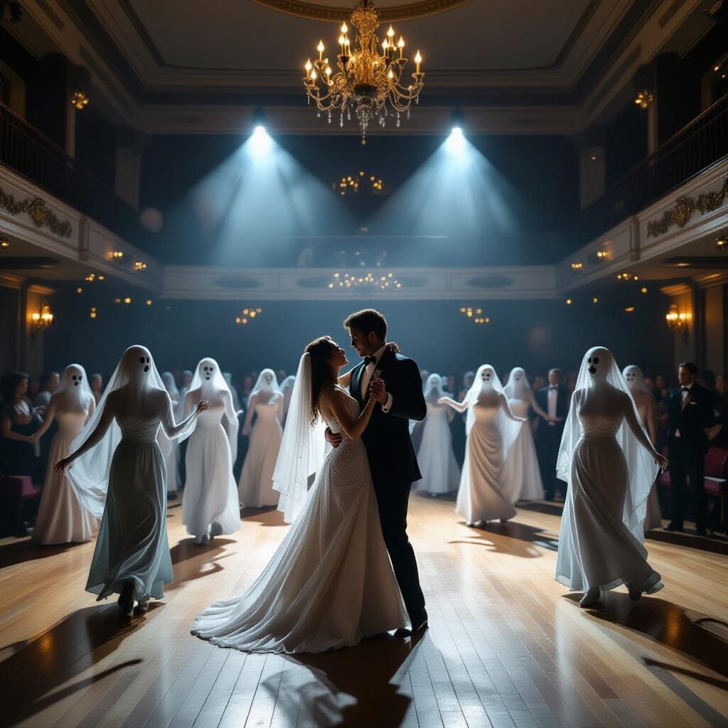 Ethereal Ghosts Dancing in a Haunting Ballroom