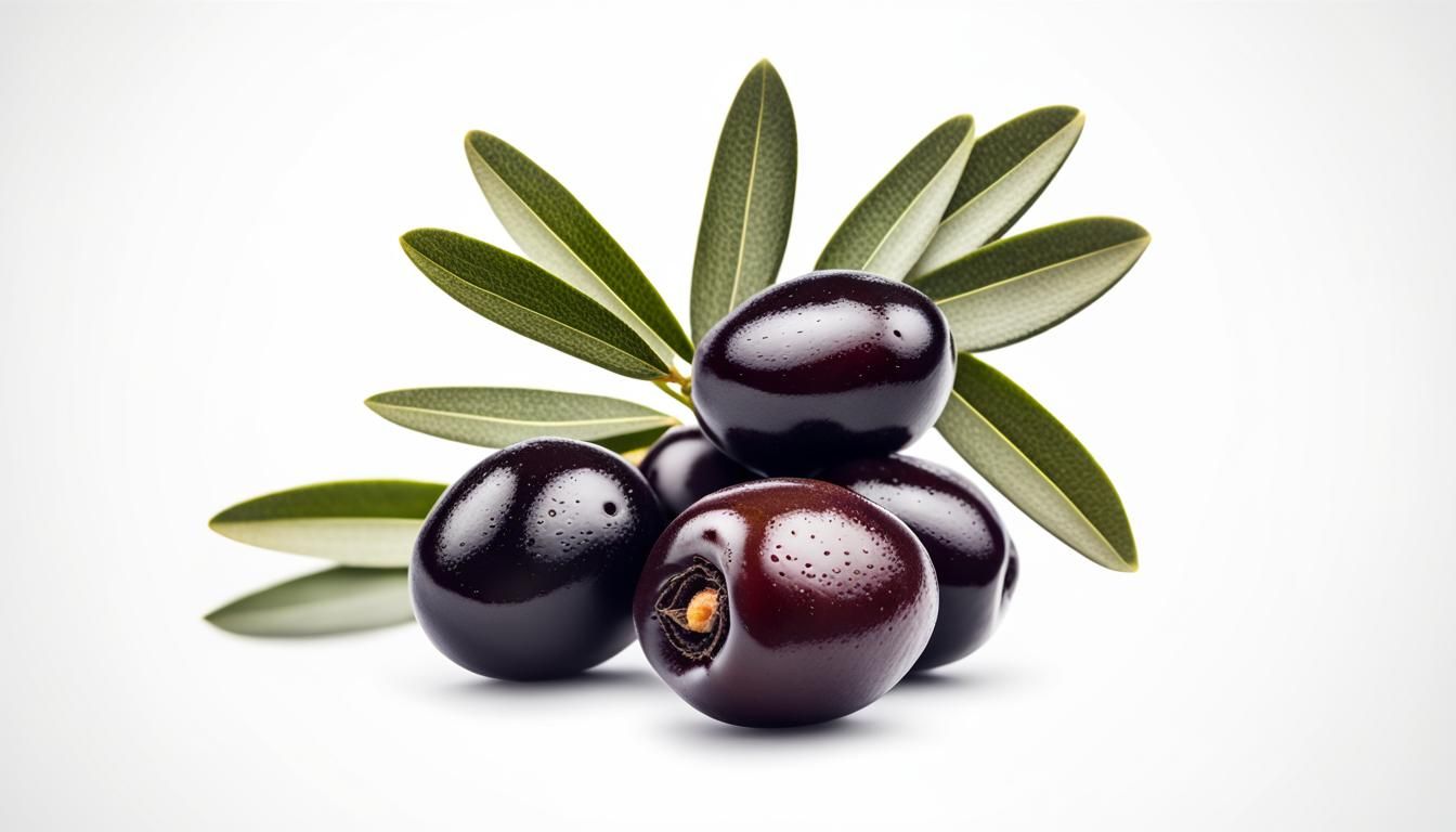 Isolated Black Olives with Leaves: Professional Photo