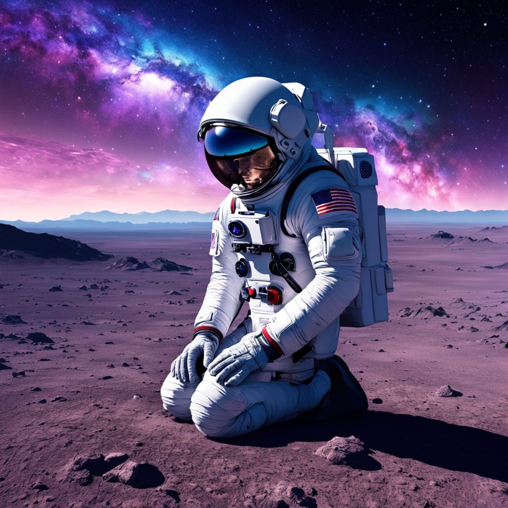 Astronaut's Regret on Barren Planet in Cosmic Style