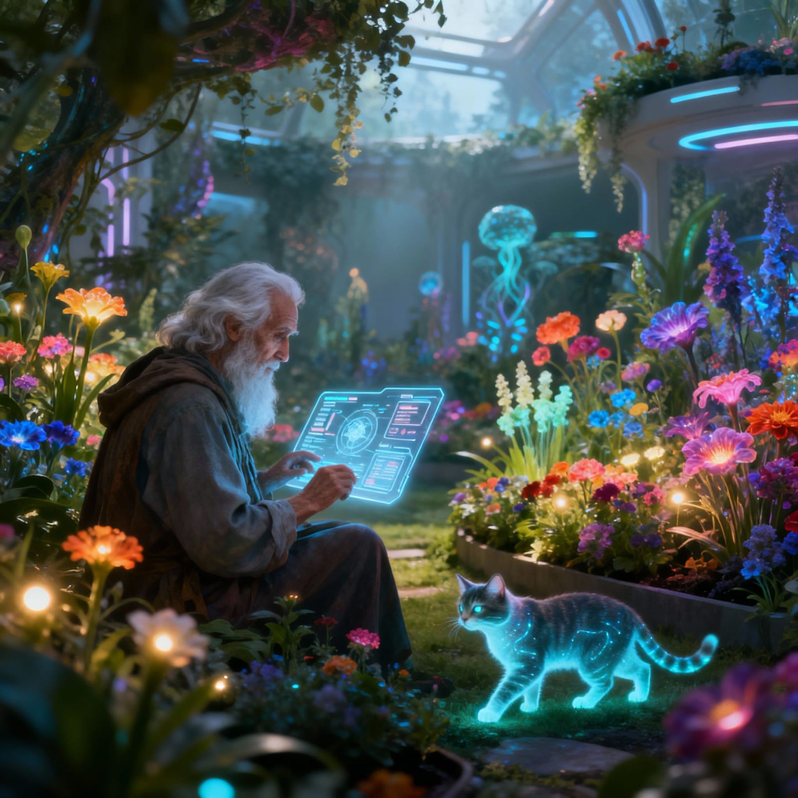 Future Garden Sanctuary with Mystic Gardener and Bio-lumines...