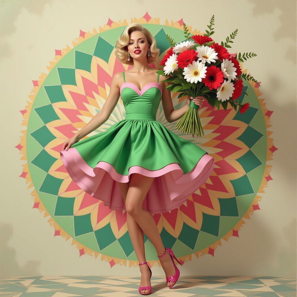 Psychedelic Pin-Up Girl with Geometric Art