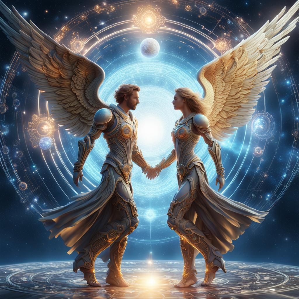 Angels Dancing in Cosmic Heaven: Sci-Fi Digital Art