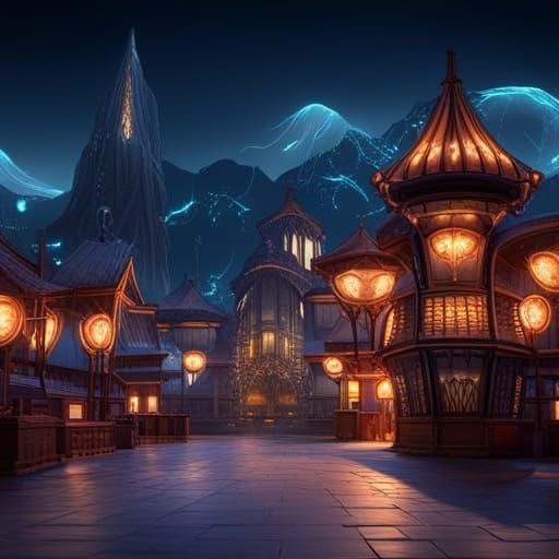 Fantastical Midnight Festival in Detailed Matte Painting