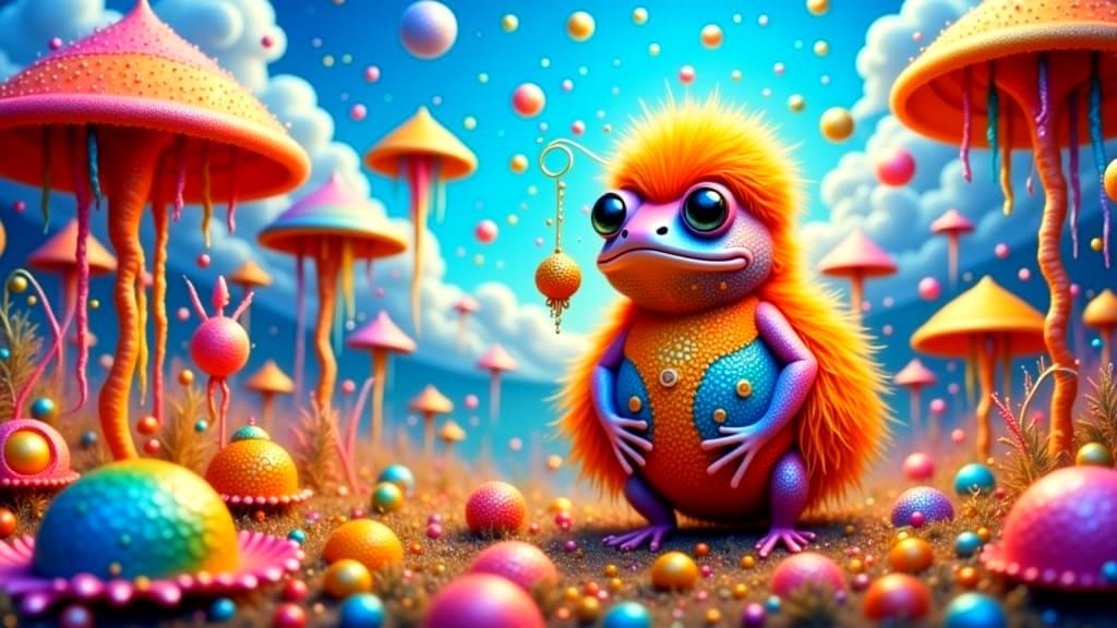 Psychedelic Frog's Surprise in Candy Swamp