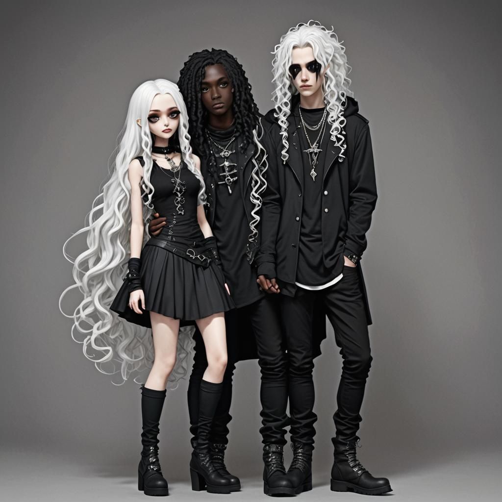 Loving Goth Couple in Cartoon Style