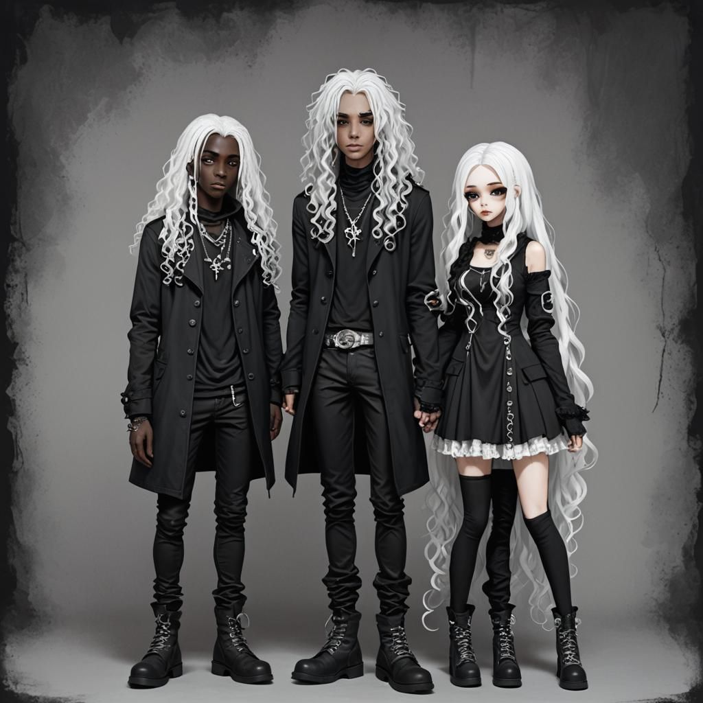 Gothic Couple in Cartoon Style with Silver Jewelry