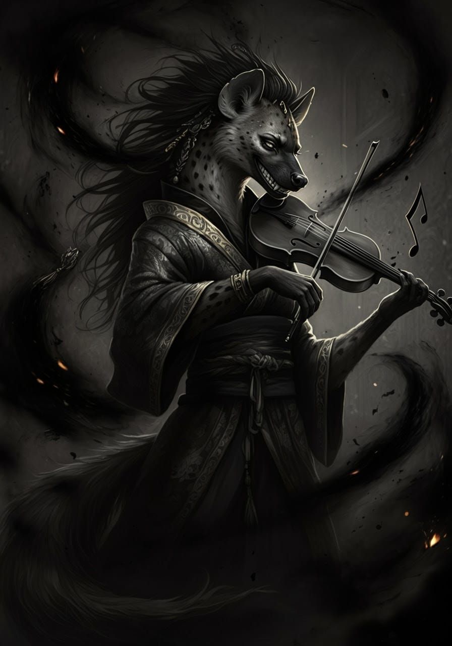 Dark Fantasy Hyena Hybrid Masterpiece in Black Ink