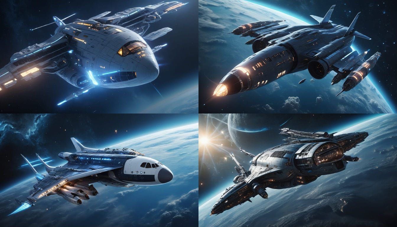 Futuristic Airbus-Style Spaceship with Blue Fusion Drive