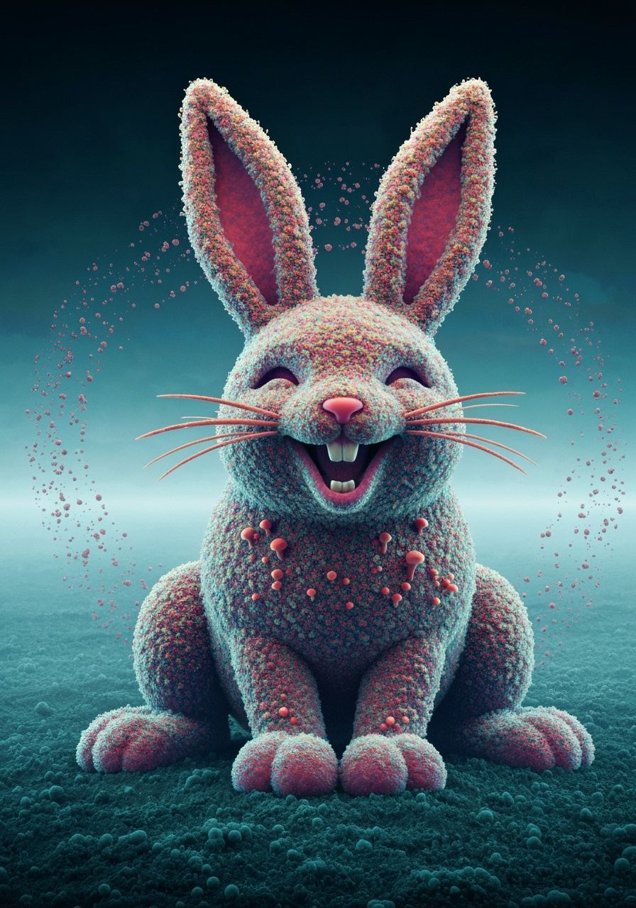 Laughing Bunny Rabbit Fungal Colony Electron Microscope Art