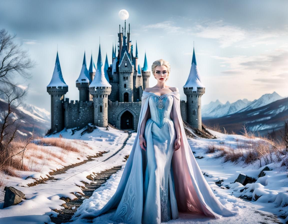 Elsa Builds Ice Castle: Maximalist Panorama Photograph