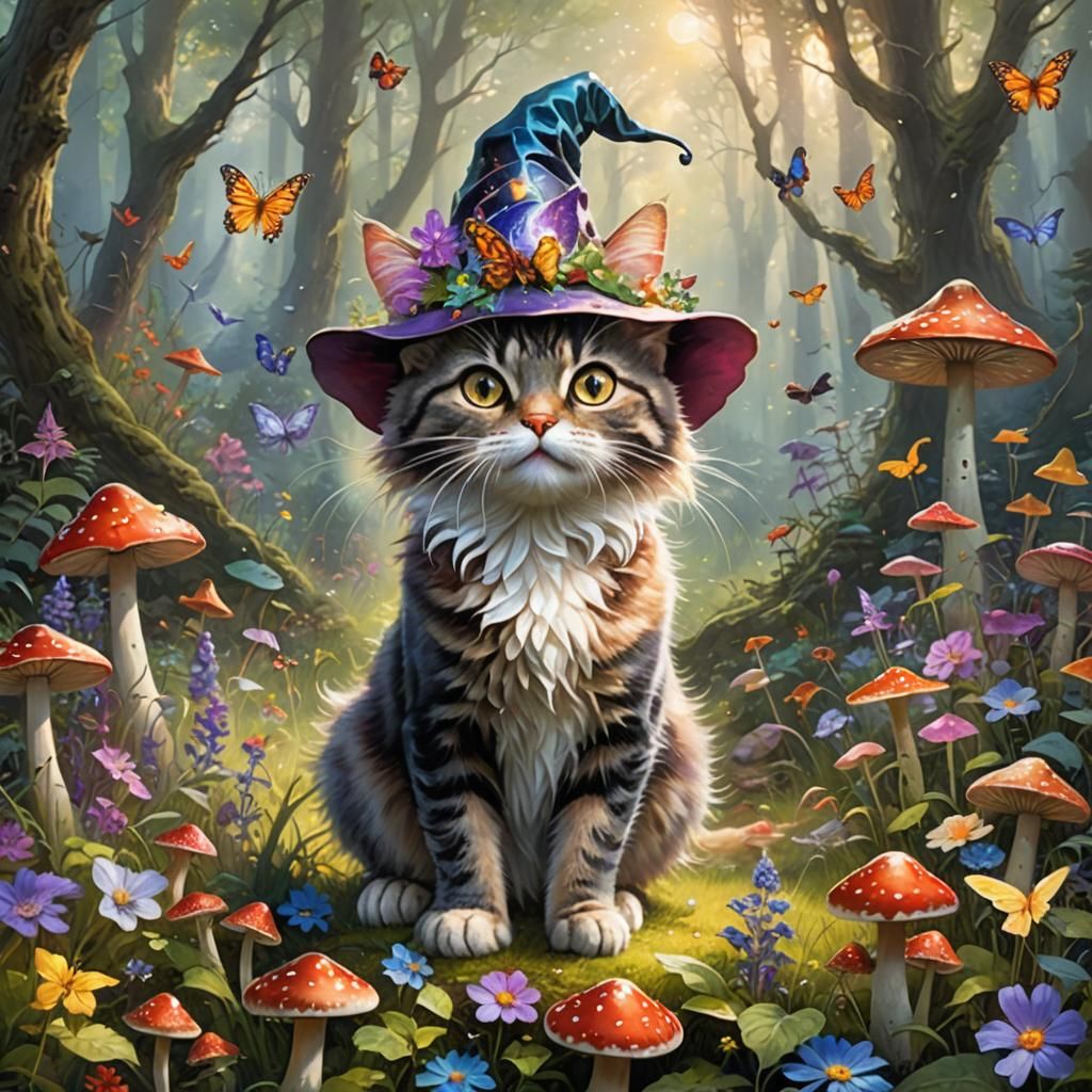 Magical Cat in Sunny Forest Glade