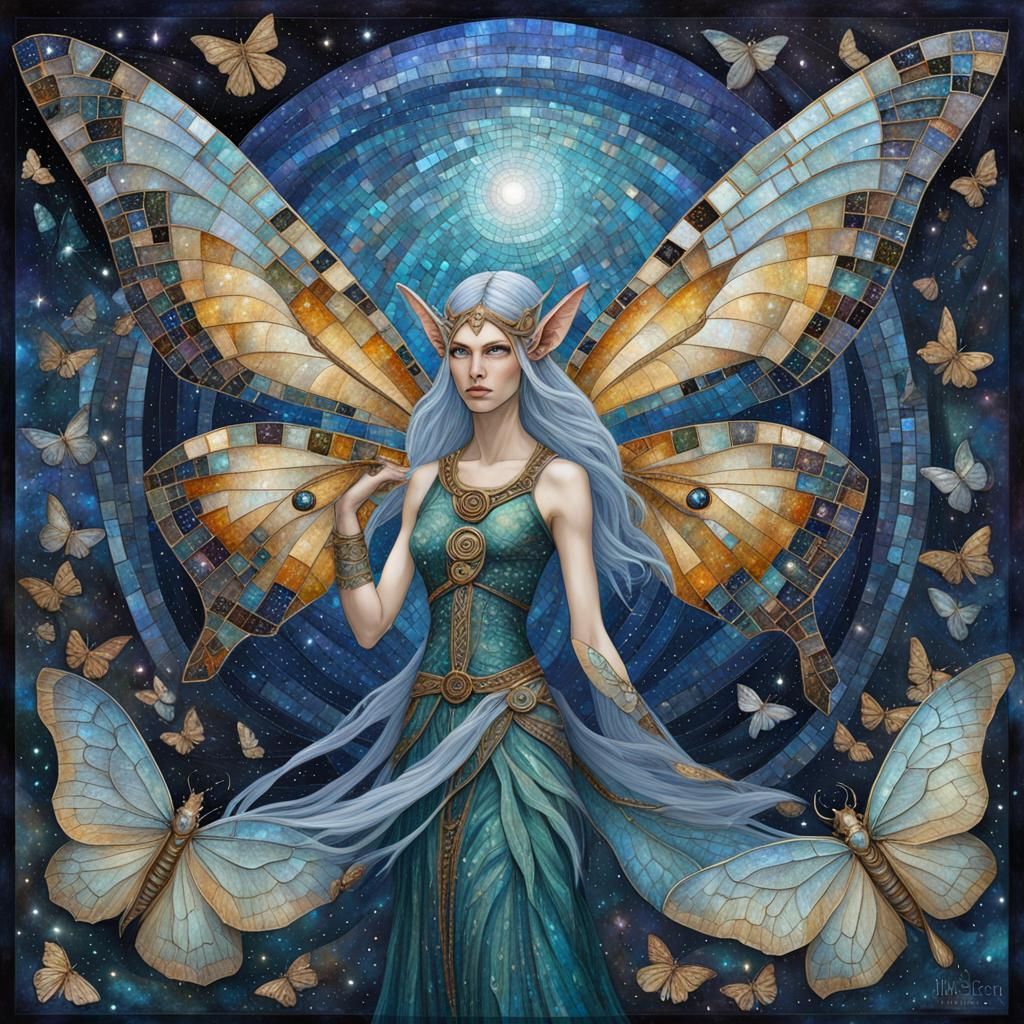 Galactic Elf in Celestial Mosaic Style