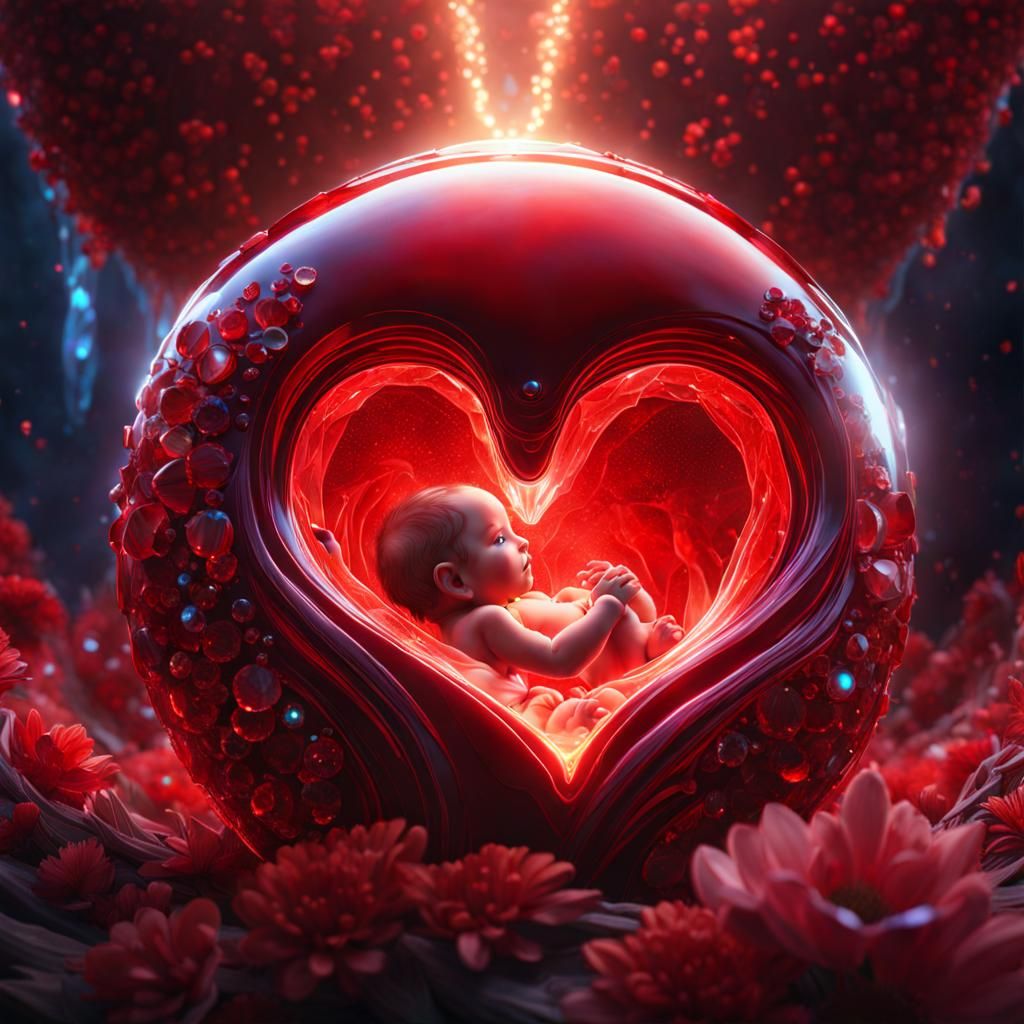 Crystal Baby Forming in Mother's Womb, Digital Art