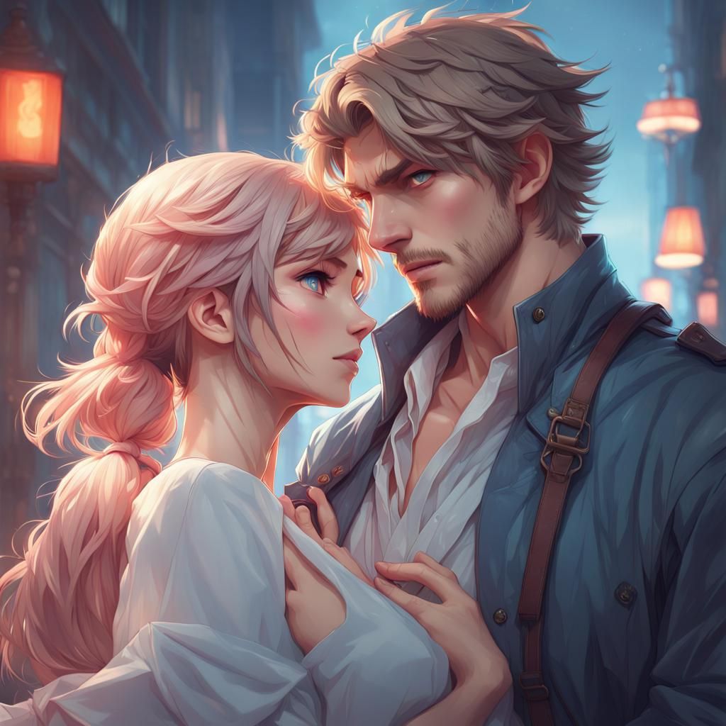 Detailed Couple Portrait in Anime Style