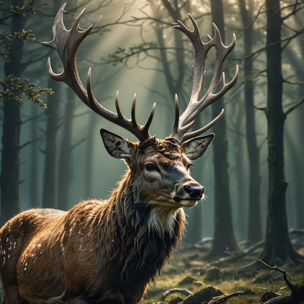 Majestic Deer in Sunlight: Fantasy Concept Art