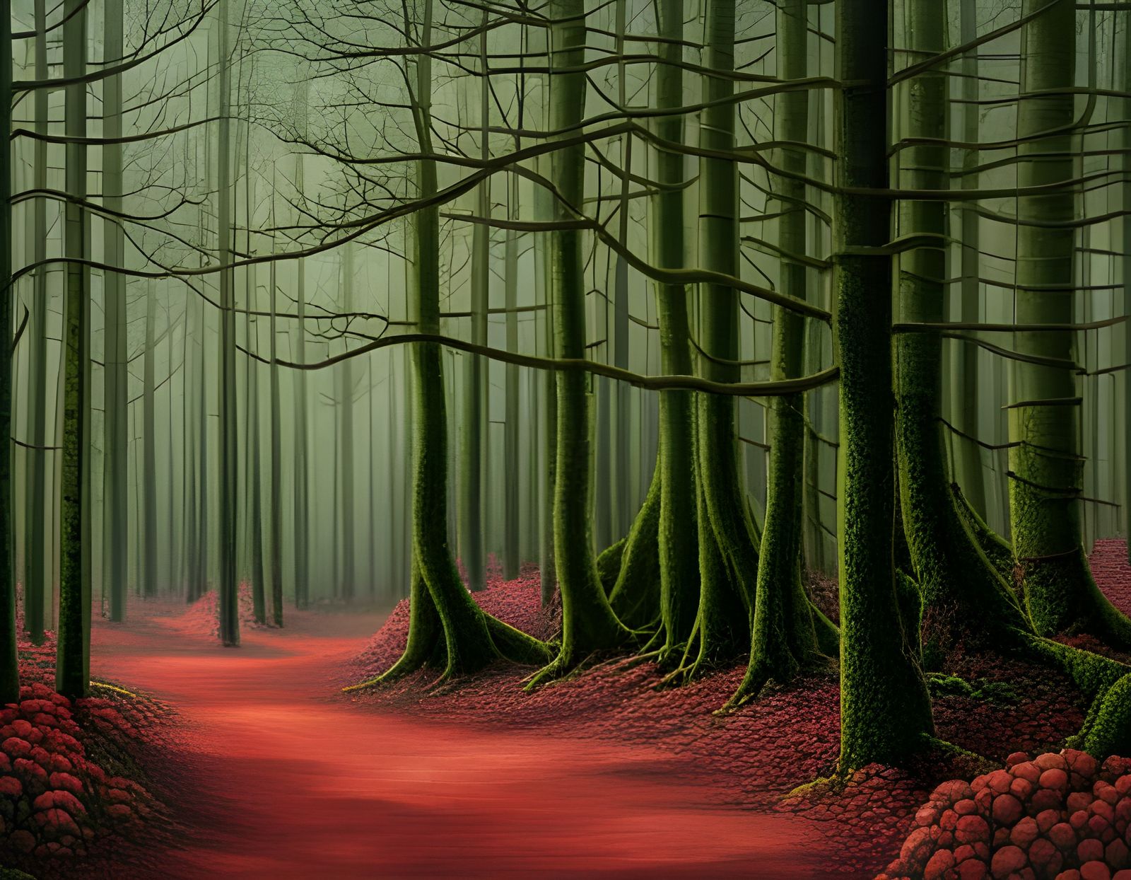 Haunted Forest with Ghosts in Shin-Hanga Style