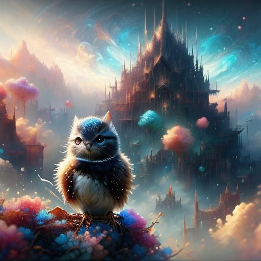 Eurasian Wren in Rainy Magical Landscape, 3D Anime Art