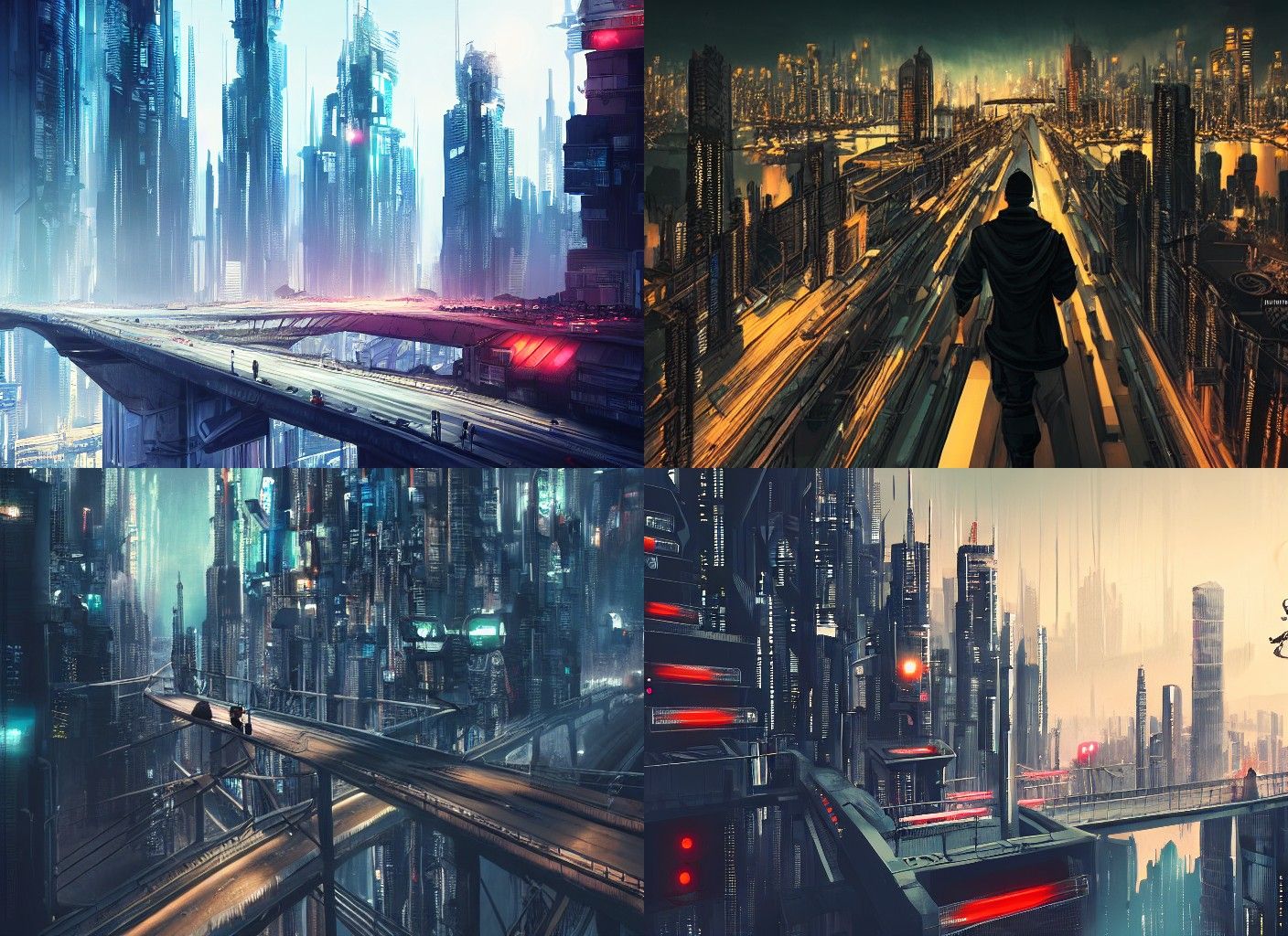 Vigilante Over Cyberpunk Cityscape: Matte Painting